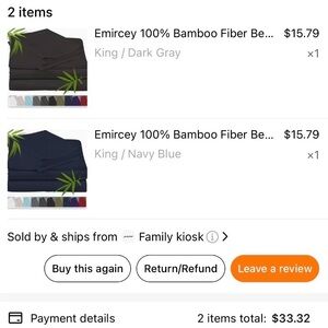 Emircey Bamboo Fiber Bed Sheets - Dark Gray & Navy Blue and mattress protector